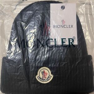 Moncler Dark Beanie with Logo Patch